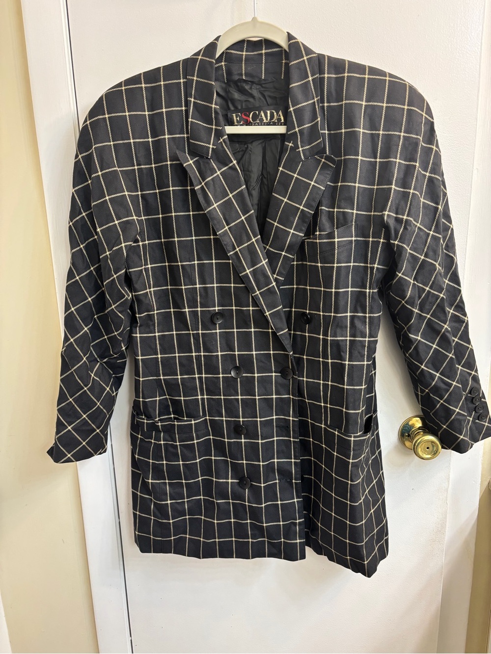 Escada Black Blazer with Cream Windowpane Grid